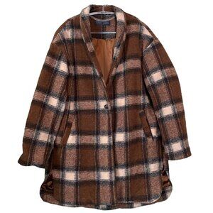 Blank NYC Plaid Buttoned Oversized Wanderer Coat Jacket Shacket Brown Size M